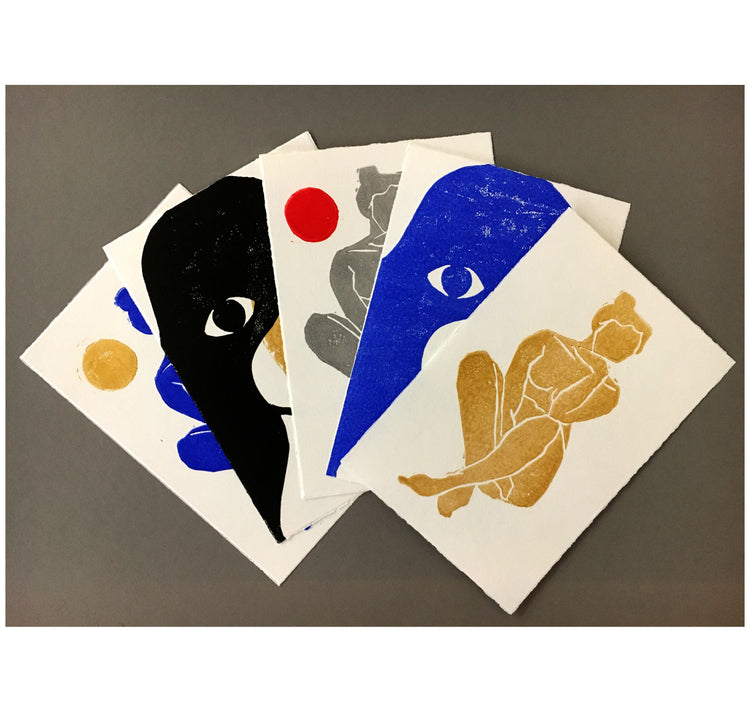 arion illustrated - Set di 5 carte originali in linoleografia