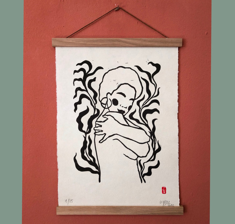 arion illustrated - Stampa linoleografica originale "Embrace"