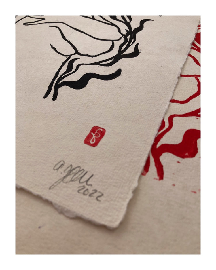 arion illustrated - Stampa linoleografica originale "Embrace"