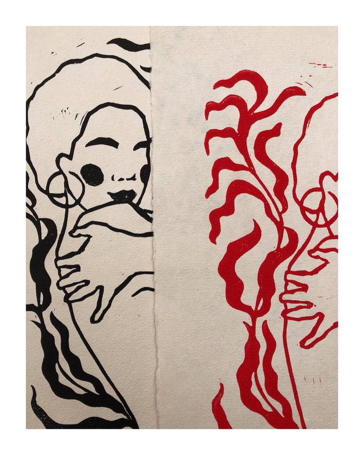 arion illustrated - Stampa linoleografica originale "Embrace"