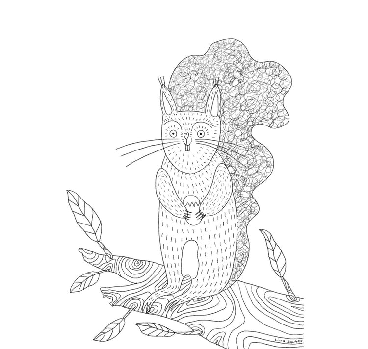 Lina Jule Sauter - Ausmalbild "Eichhörnchen mit Nuss" (Digital)