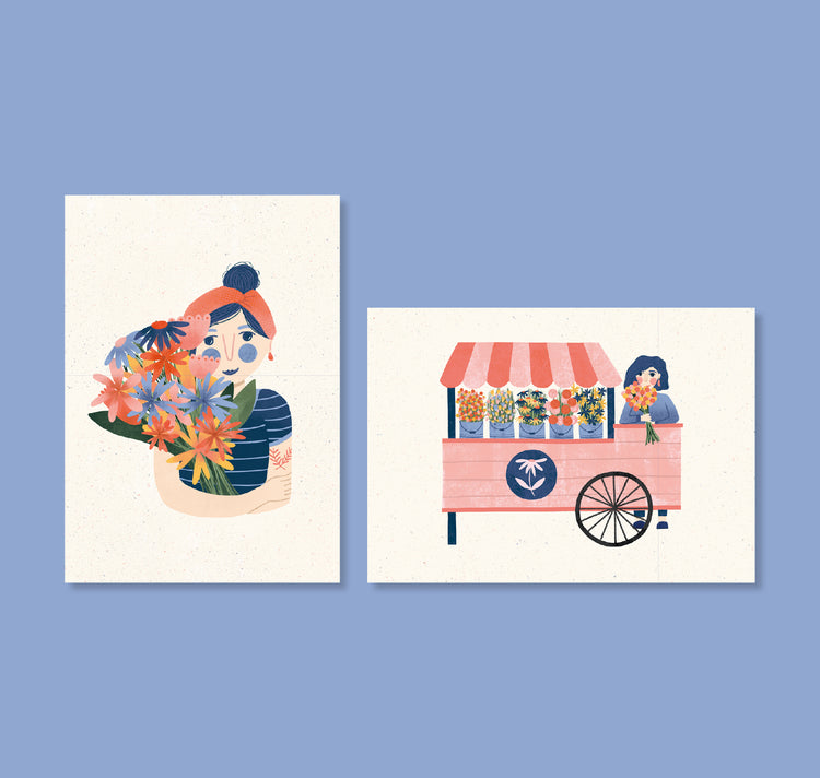 Carmen Saguer - Postkartenset "Blueme Meitli"