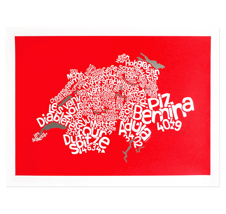 Ursula Hitz - Poster "Cartina delle montagne svizzere"