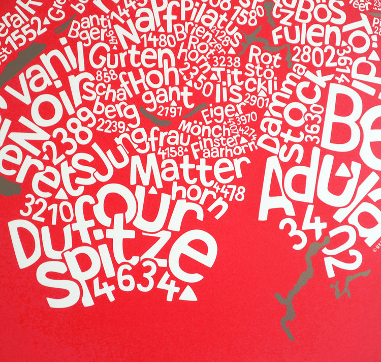 Ursula Hitz - Poster "Cartina delle montagne svizzere"