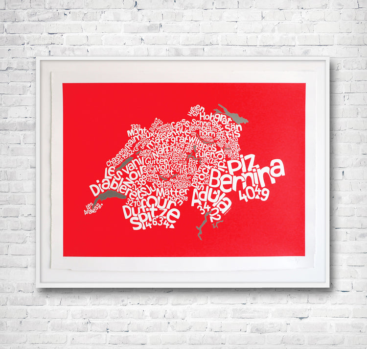 Ursula Hitz - Poster "Cartina delle montagne svizzere"