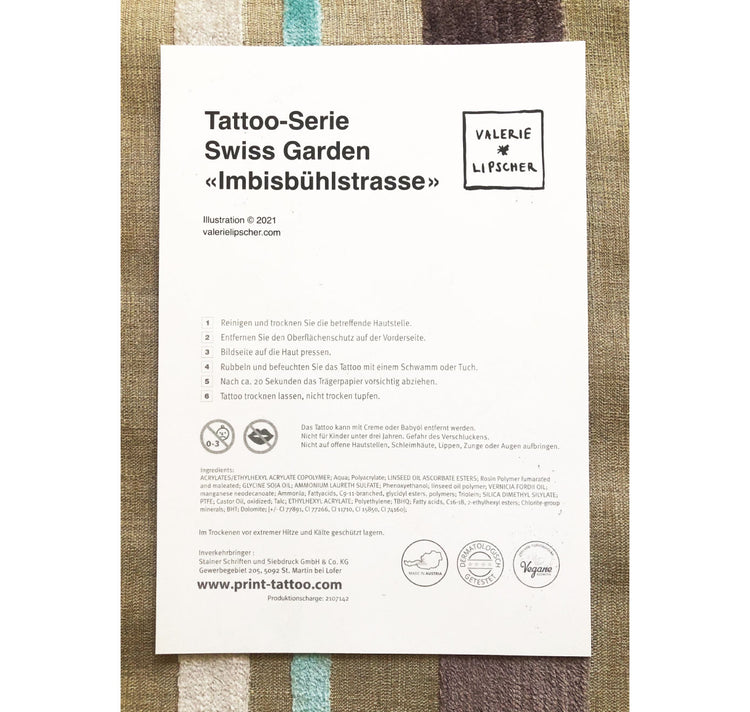 Valerie Lipscher - Série de tatouages temporaires Jardin Suisse "Imbisbühlstrasse"