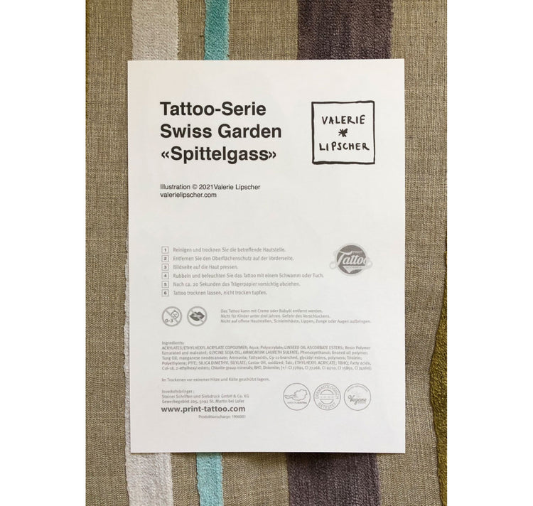 Valerie Lipscher - Serie di tatuaggi temporanei Swiss Garden "Spittelgass"