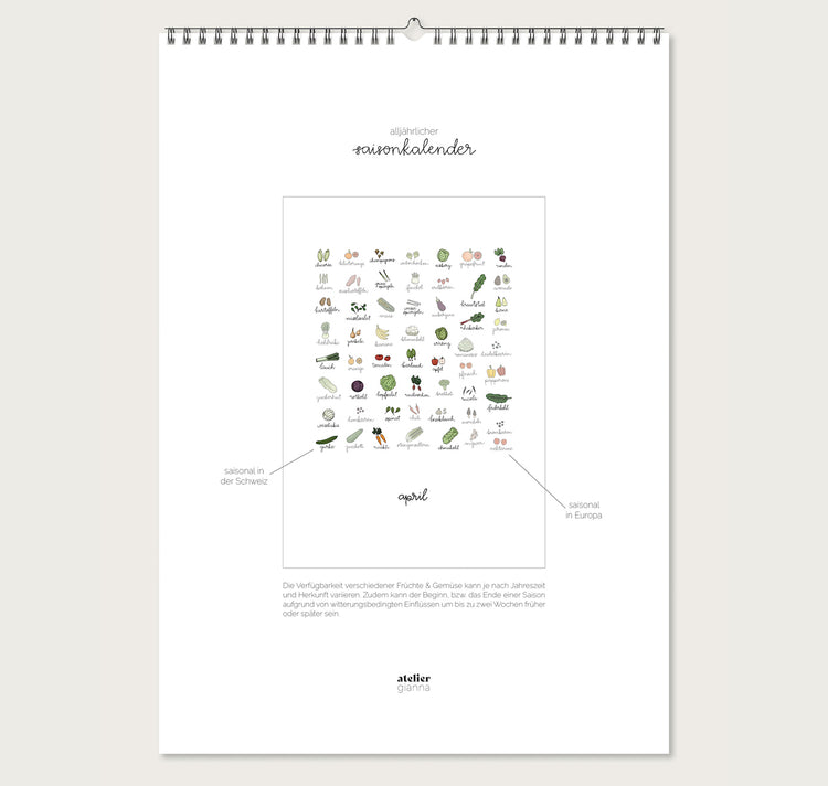 atelier gianna - Saisonkalender (A4)