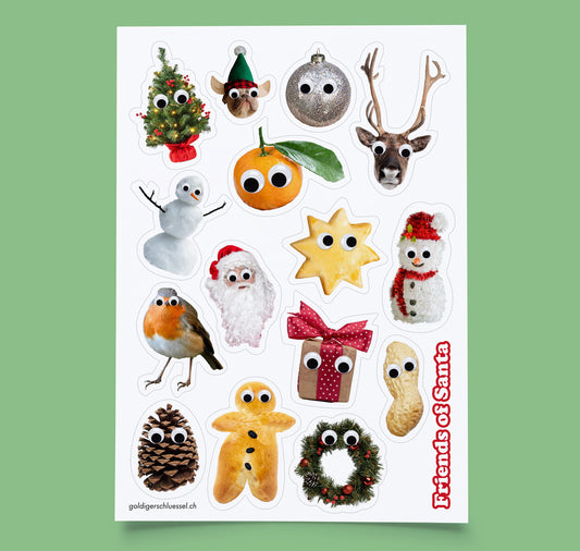 Atelier Goldiger Schlüssel - Stickerbogen "Friends of Santa"
