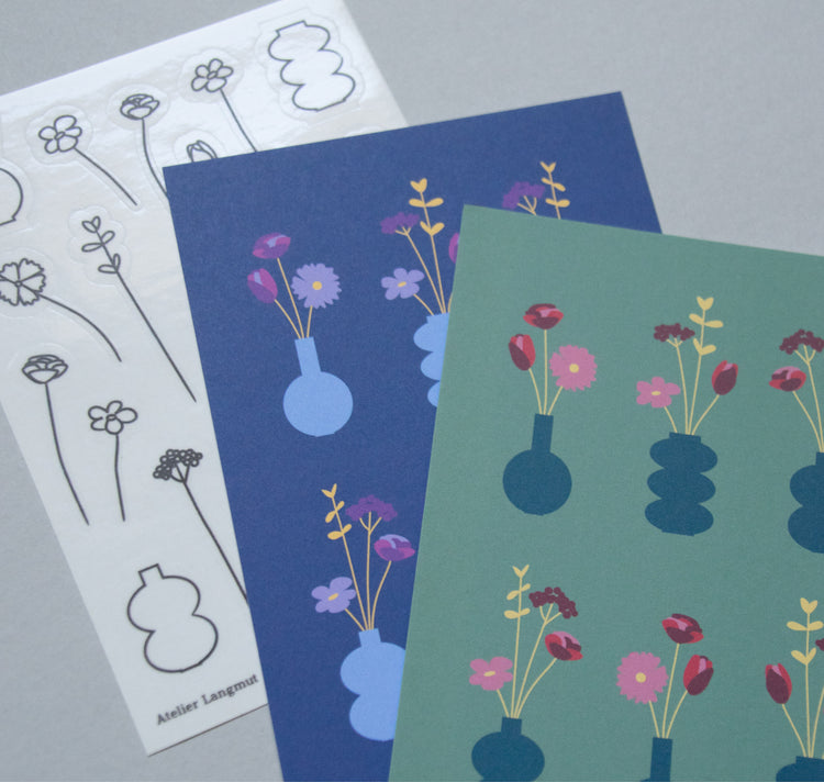 Atelier Langmut - Postkarten- und Stickerset "Blumenvase"