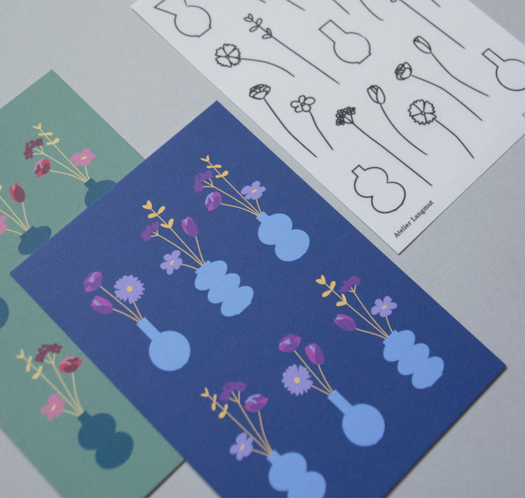 Atelier Langmut - Postkarten- und Stickerset "Blumenvase"