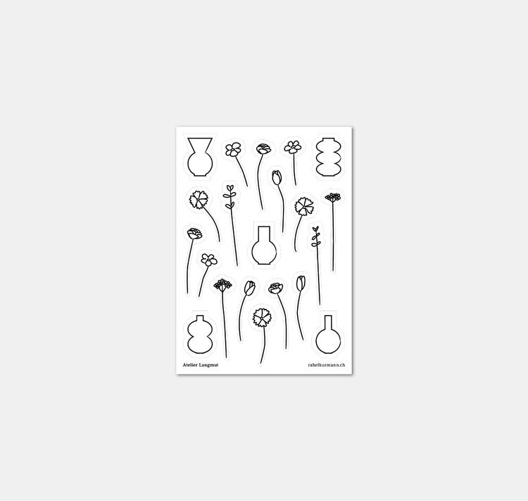 Atelier Langmut - Stickerbogen "Blumen & Vasen"