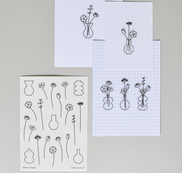 Atelier Langmut - Stickerbogen "Blumen & Vasen"