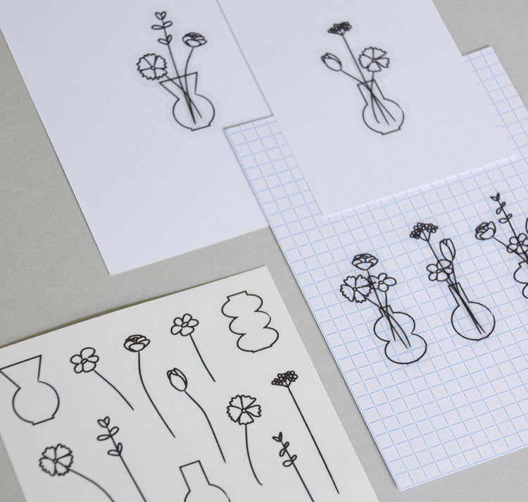 Atelier Langmut - Stickerbogen "Blumen & Vasen"