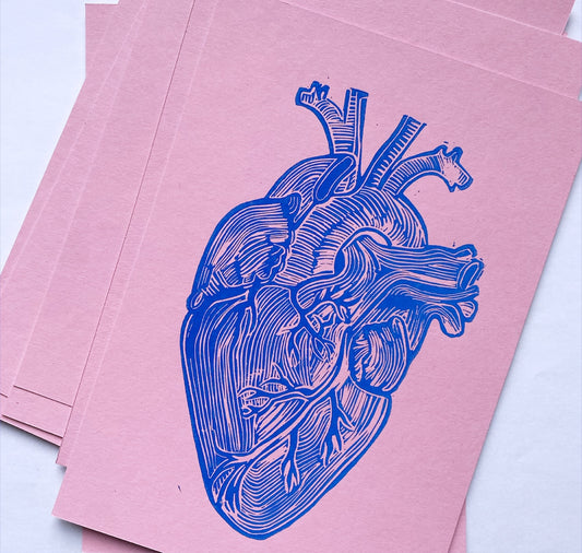 GINNY - Biglietto „Das blaue Herz“, stampa linoleografica