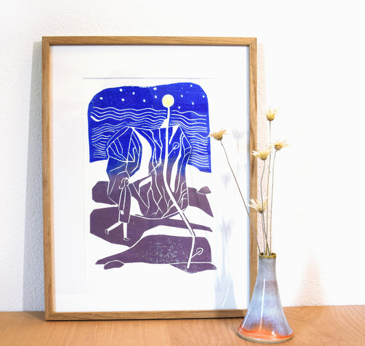 Cynthia Häfliger - Lino print "Moonflower" including frame