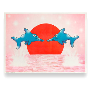 Dario Forlin - Plakat "Delfine im Sonnenuntergang"