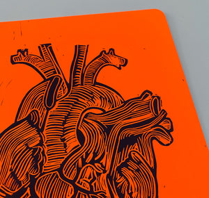 GINNY - Plakat "Linoldruck auf Neonpapier - Herz"