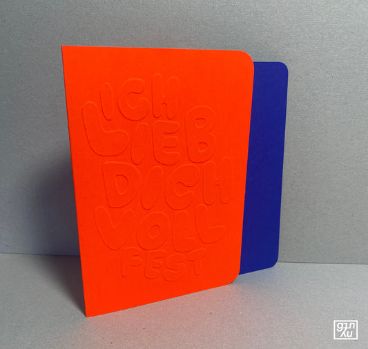 GINNY - Biglietto in rilievo "Ti amo così tanto" (arancione neon blu)