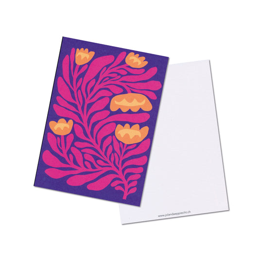 Jolanda Epprecht - Postkarte „Pinke Blume auf Violett“