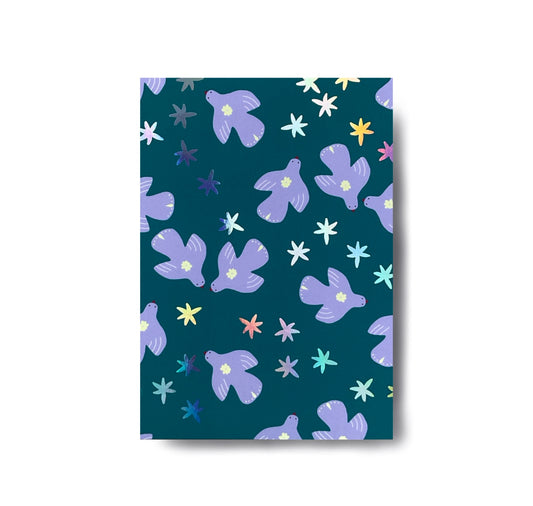 Karin Lena Schmid - Postkarte "Lila Vögel mit Holofolie"