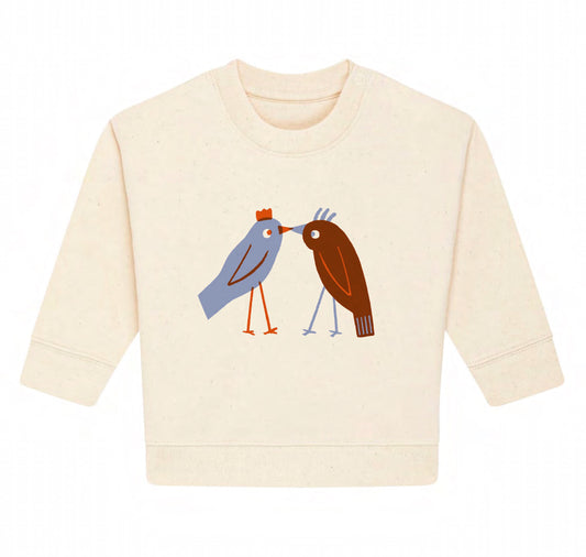 Malin Widén - Kinderpullover "Vogelkuss" (Blau/Rot)