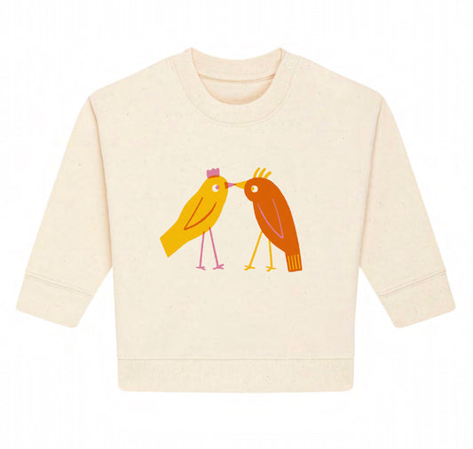 Malin Widén - Kinderpullover "Vogelkuss" (Gelb/Pink)