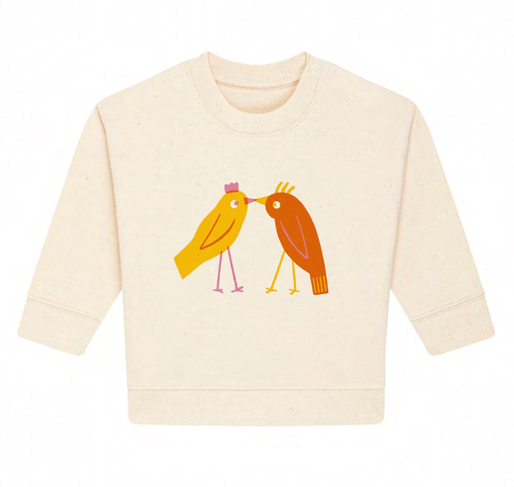 Malin Widén - Kinderpullover "Vogelkuss" (Gelb/Pink)