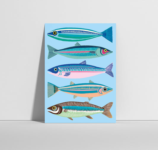 Anna-Lisa Schneeberger - Postkarte "Fische blau"