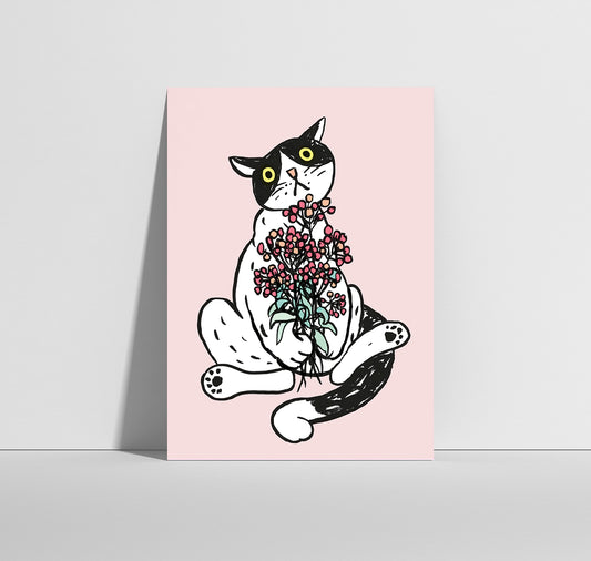 Anna-Lisa Schneeberger - Postkarte "Büsi mit Blumen"