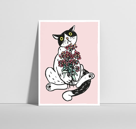 Anna-Lisa Schneeberger - Postkarte "Büsi mit Blumen"