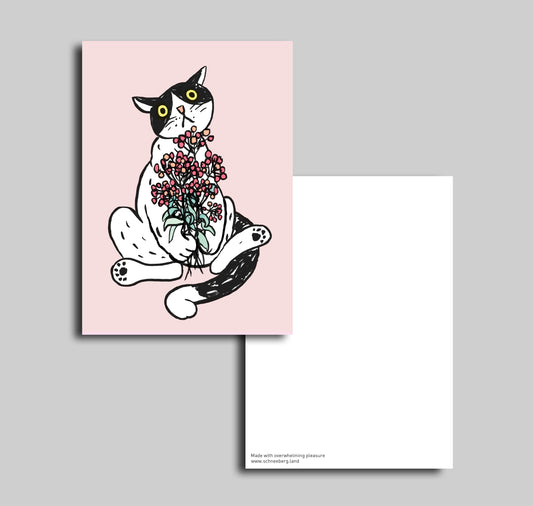 Anna-Lisa Schneeberger - Postkarte "Büsi mit Blumen"