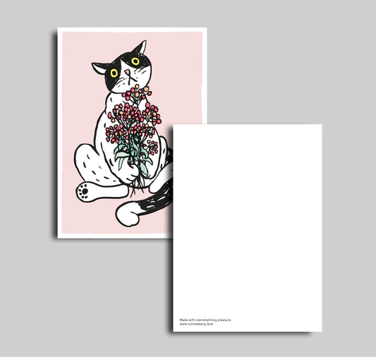 Anna-Lisa Schneeberger - Postkarte "Büsi mit Blumen"