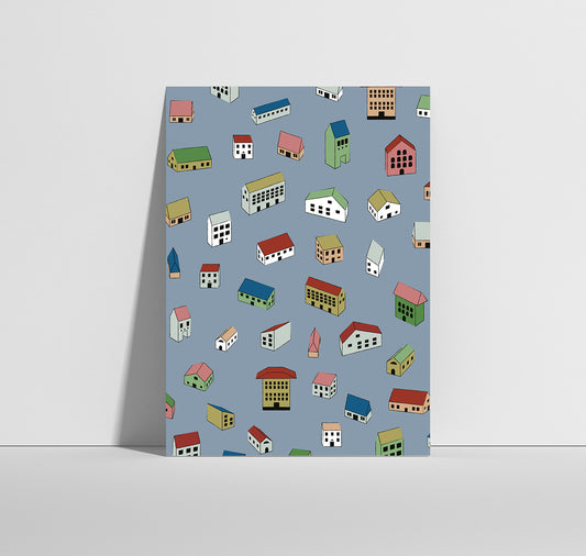 Anna-Lisa Schneeberger - Postkarte "Häuser blau"
