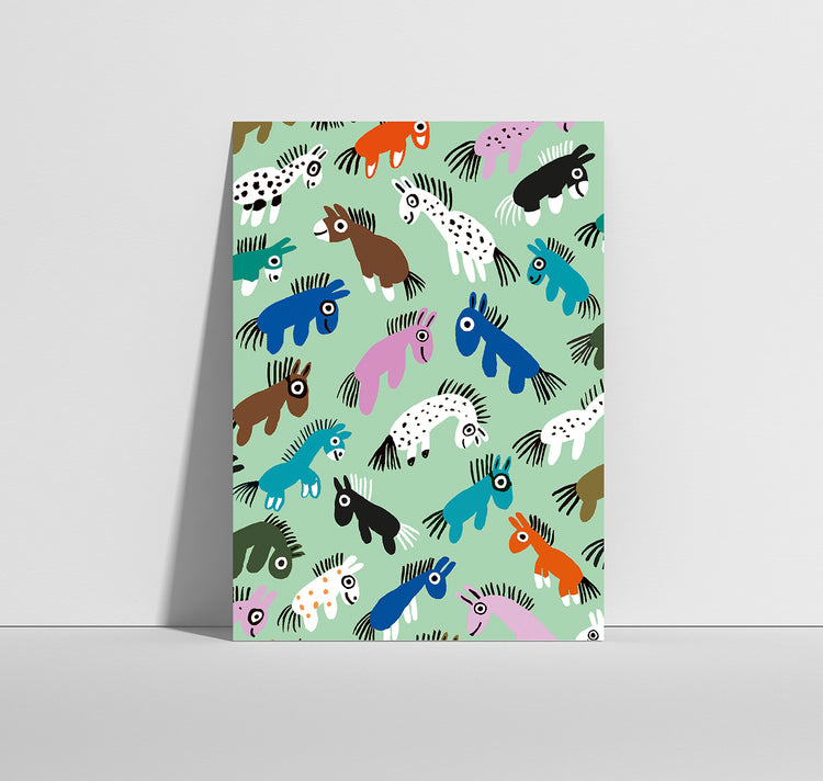 Anna-Lisa Schneeberger - Cartolina "Ponies" (verde)