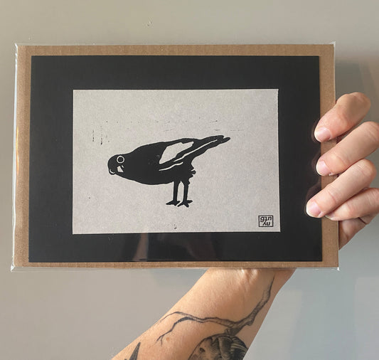 GINNY - Karte - Linoldruck "Schräger Vogel"