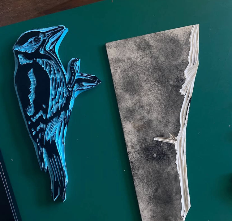 GINNY - Carte en édition limitée „Der Buntspecht“, linogravure