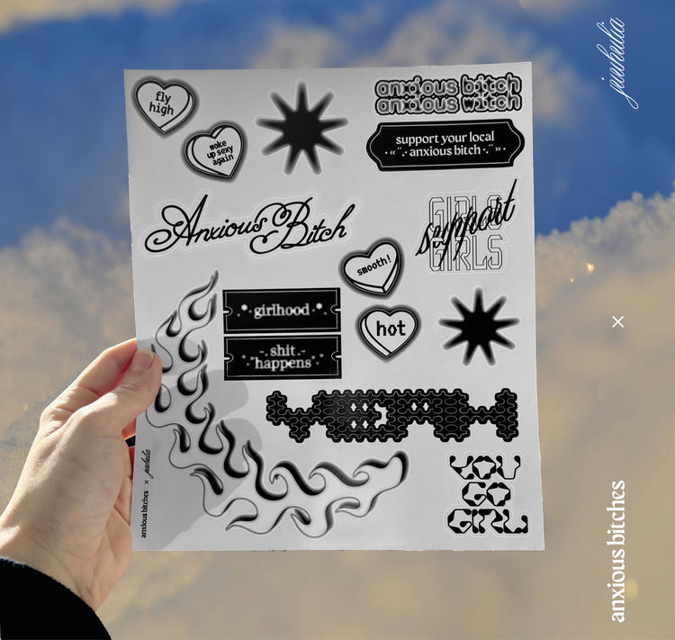 Juuhulia x anxious bitches - Stickerbogen (B/W)