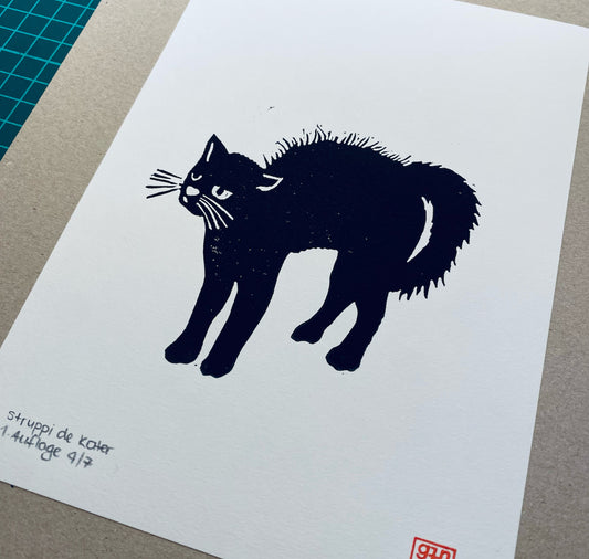 GINNY - Karte „Struppi de Kater“, Linoldruck