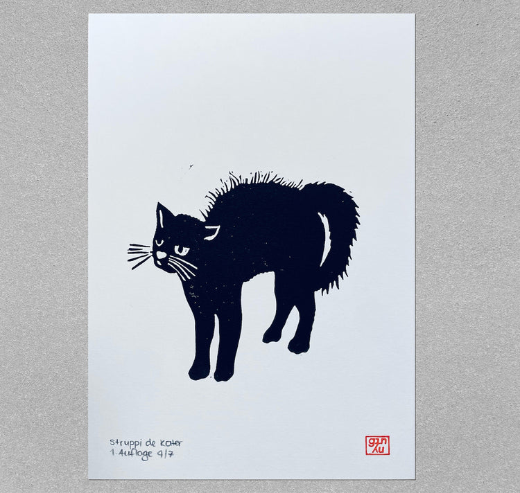 GINNY - Karte „Struppi de Kater“, Linoldruck
