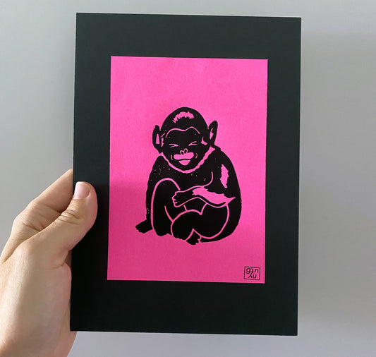 GINNY - Biglietto - Linoleografia "Scimmia divertente"