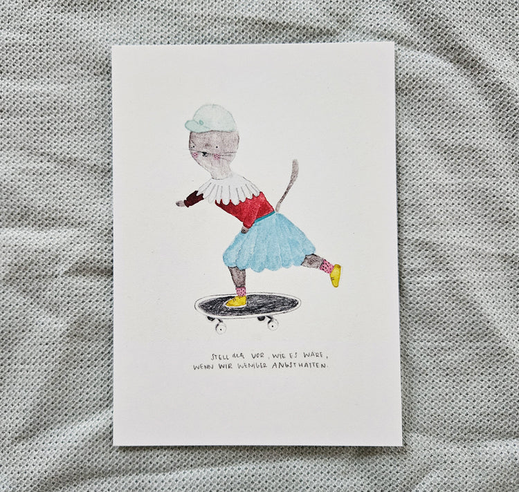 froleinmint - Card "Katze mit Rollbrett"