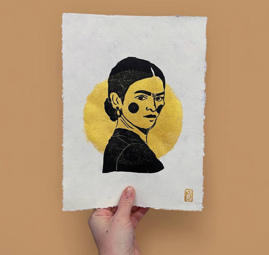 arion illustrated - Stampa linoleografica su carta fatta a mano Moulin "Frida Gold"