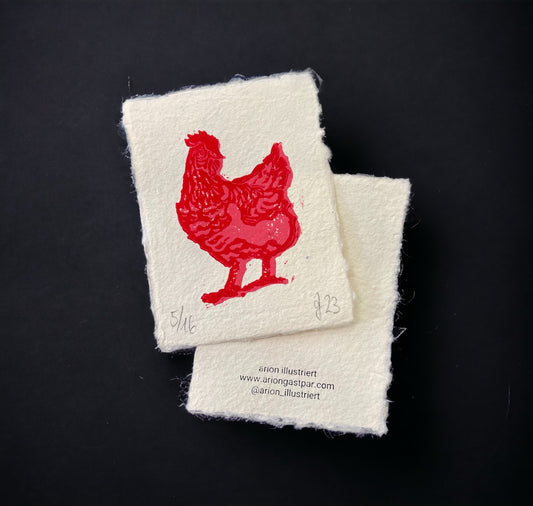 arion illustrated - Mini stampa linoleografica "Happy Chicken"