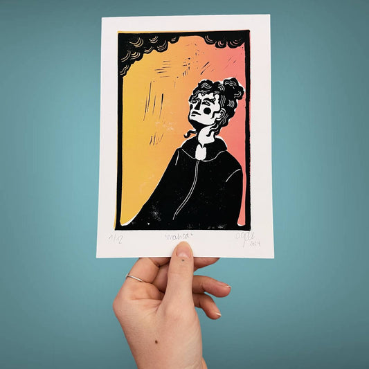 arion illustrato - Carta Linoleografia Originale "Mahsa" 