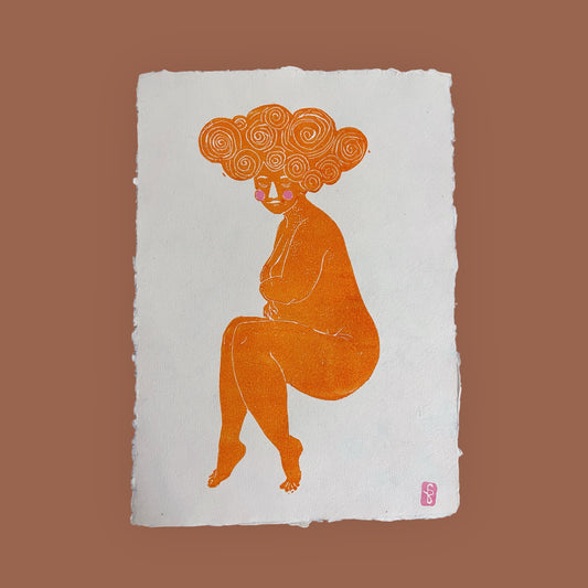 arion illustrato - Stampa originale su linoleum "Mère" (arancione/rosa)