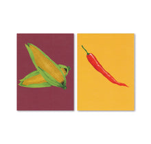 Laden Sie das Bild in den Galerie-Viewer, Jolanda Epprecht - Postkarten Zweierset „Mais &amp; Chilli“

