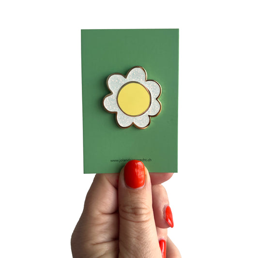 Jolanda Epprecht - Pin "Blume mit Glitzer Weiss-Gelb"