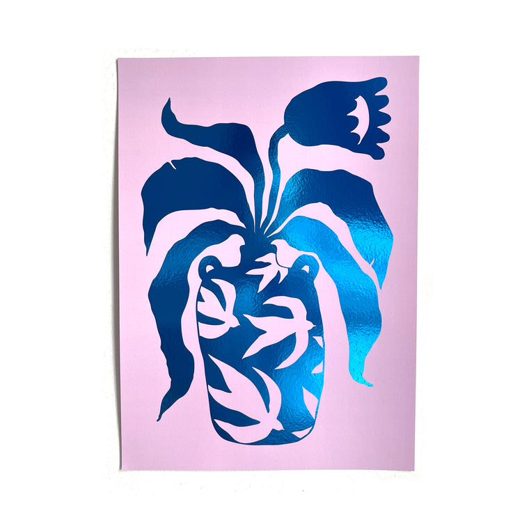 Jolanda Epprecht - Plakat "Vase" mit blauer Glanzfolie