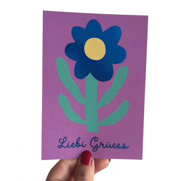 Jolanda Epprecht - Postkarte „Liebe Grüsse 2“ mit Blauglanzfolie